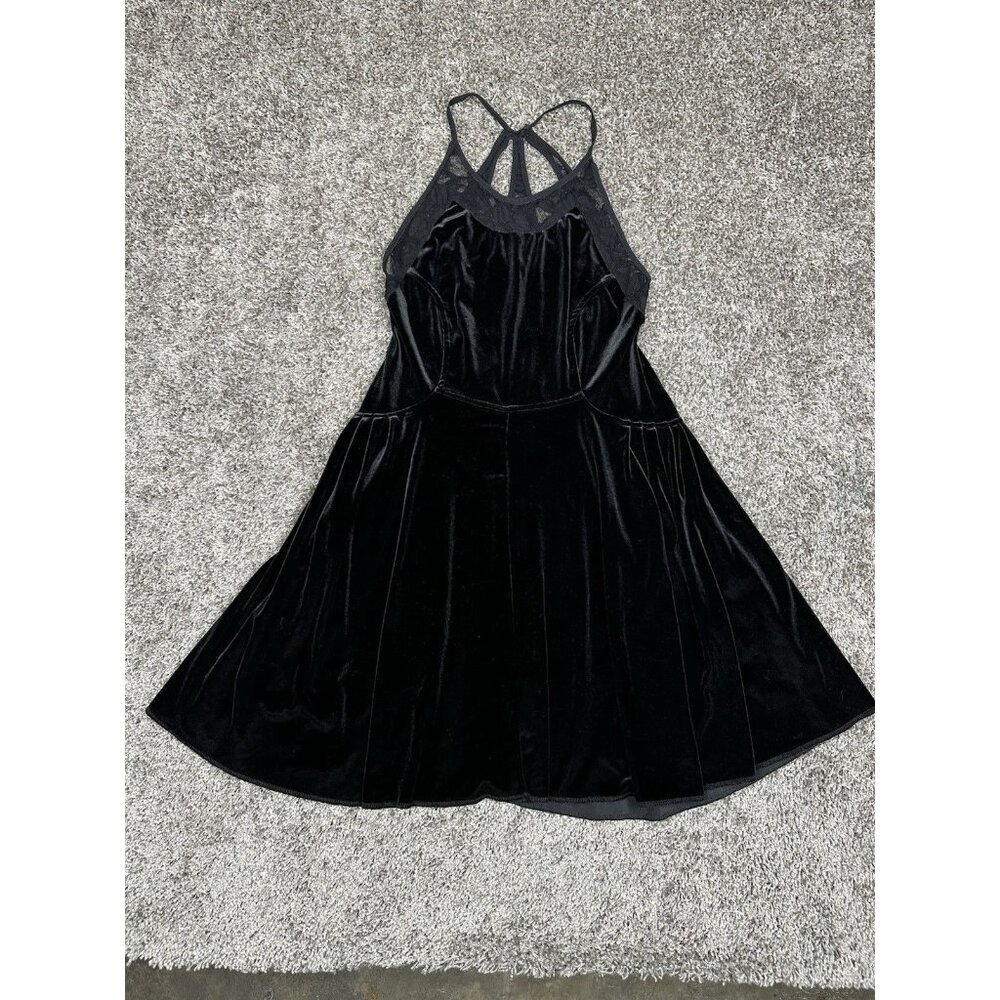 Free People Dress Small Petite Black Velvet Lace Whimsygoth Steampunk Witchy Y2K